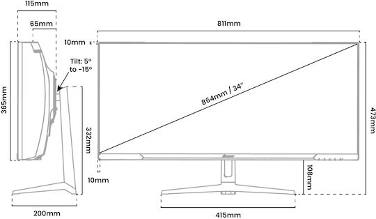 Arozzi Nova Ultrawide VA Curved Gaming Monitor 34" QHD 3440x1440 165Hz with Response Time 4ms GTG White