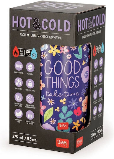 Legami Milano Hot+cold Glass Thermos Stainless Steel 275ml Flower