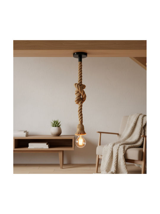 GloboStar Rope Pendant Light Beige with Rope for Socket E27 3.5x3.5x100cm