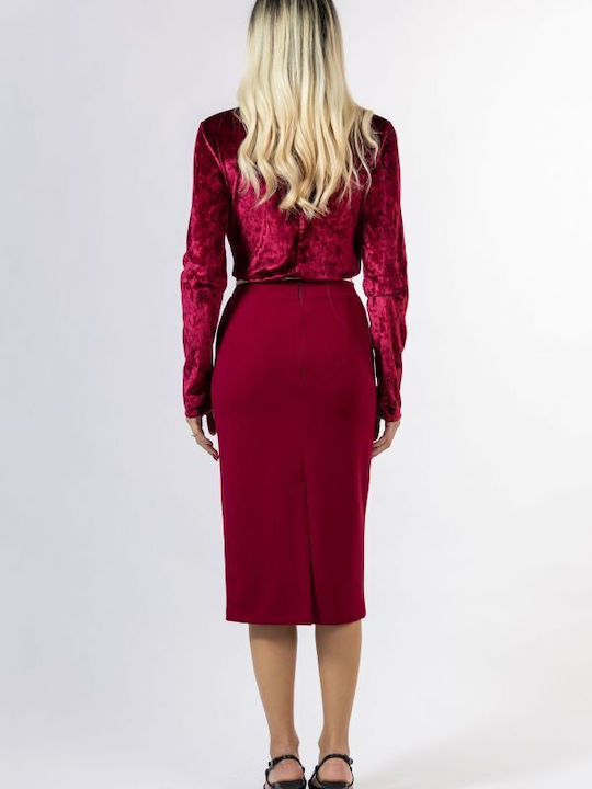 Pencil High-waisted Midi Skirt Burgundy