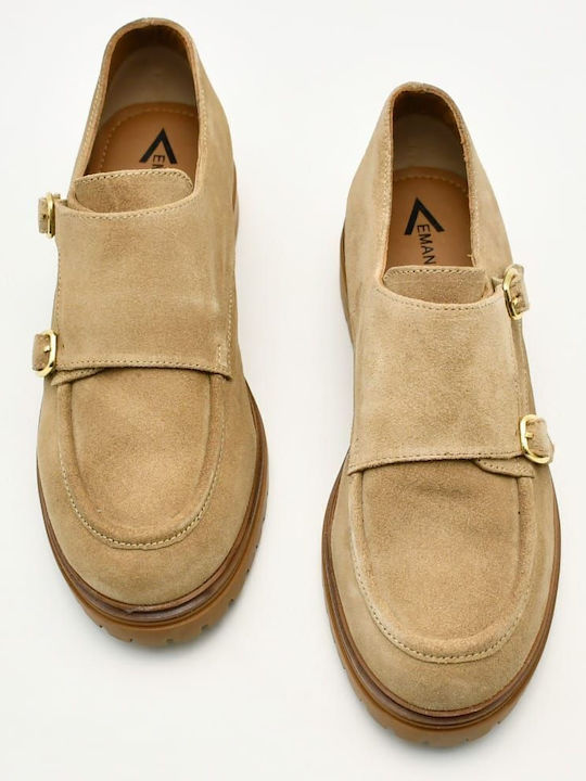 Leder Damen Mokassins in Beige Farbe
