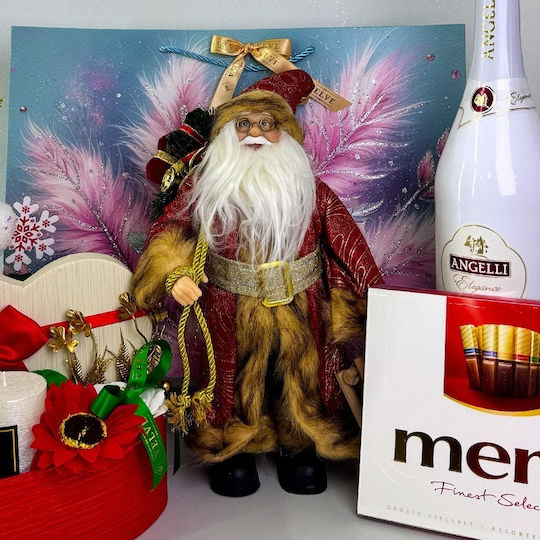 Christmas Delight Package Assorted Merci Chocolates Santa Claus Sparkling Wine Floral Arrangement