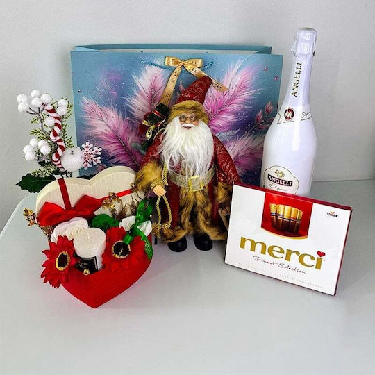 Christmas Delight Package Assorted Merci Chocolates Santa Claus Sparkling Wine Floral Arrangement