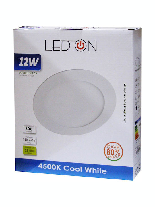 Rund Vertieft LED Panel 12W mit Natürliches Weiß Licht 4500K