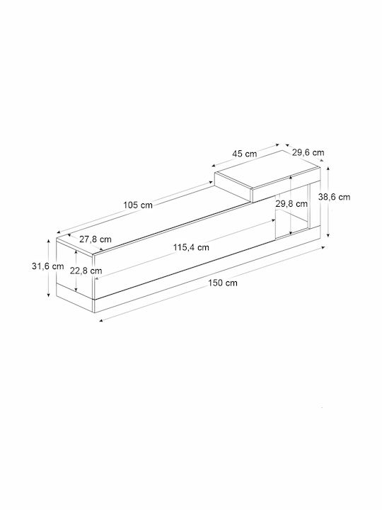 TV Stand Volare Anthracite L150xW29.6xH38.6cm