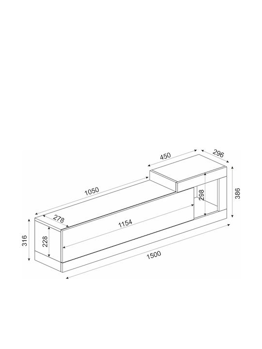 TV Stand Volare Anthracite L150xW29.6xH38.6cm