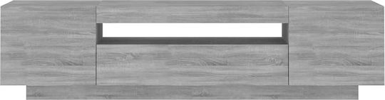 TV Stand Wooden with LED Lighting Grey Concrete L160xW35xH40cm