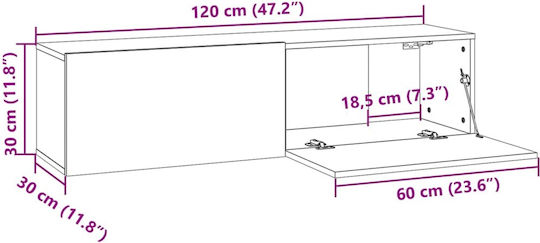 vidaXL TV-Ständer Grau M120xT30xH30cm