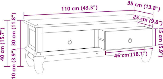 TV Stand Made of Solid Brown Wood L110xD35xH40cm