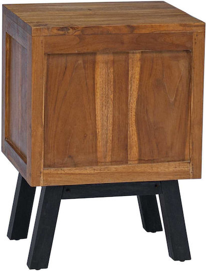 Wooden Bedside Table with Metal Legs Solid Wood Teak 40x35x55cm