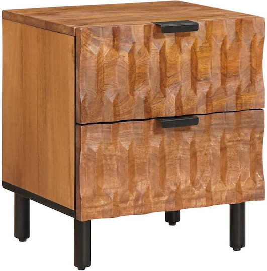 vidaXL Bedside Tables Made of Solid Mango Wood and Glass Set of 2 40x33.5x46cm