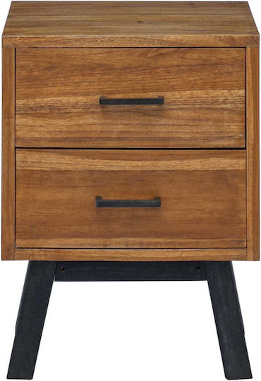 Wooden Bedside Table with Metal Legs Solid Wood Teak 40x35x55cm