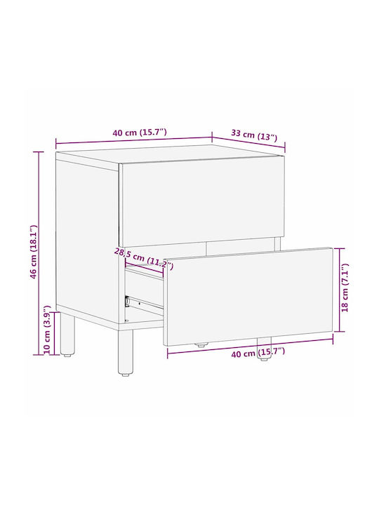 Nachttische Solid mango wood 2Stück 40x33.5x46cm