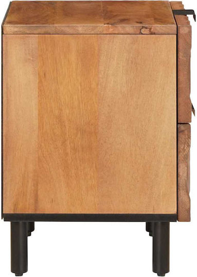 vidaXL Bedside Tables Made of Solid Mango Wood and Glass Set of 2 40x33.5x46cm