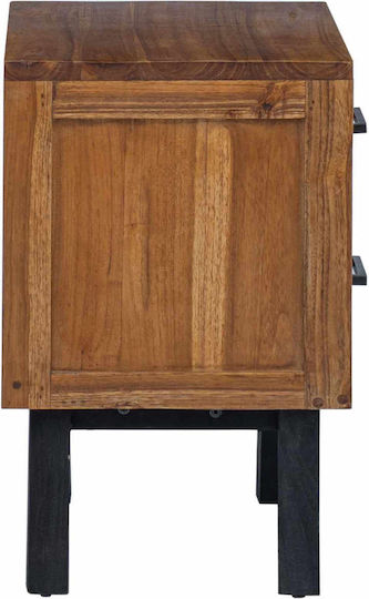 Wooden Bedside Table with Metal Legs Solid Wood Teak 40x35x55cm
