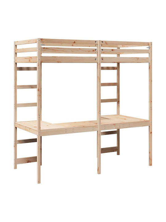 Kinderbett Hochbett Einzeln mit Matratze & Schreibtisch Beige 80x200cm