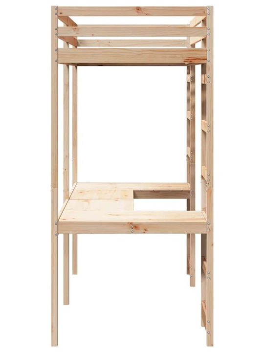 Kinderbett Hochbett Einzeln mit Matratze & Schreibtisch Beige 80x200cm