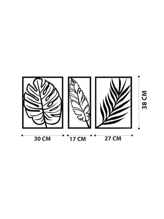 Wallity Decorative Silhouette Leaf Black Metal 38x38cm 3 Pieces