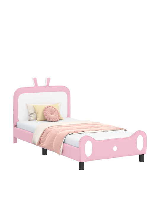 Pat pentru Copii Clasic Single cu Spațiu de Depozitare Roz pentru Saltea 90x190cm