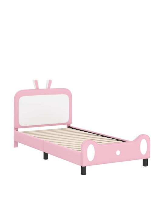 Pat pentru Copii Clasic Single cu Spațiu de Depozitare Roz pentru Saltea 90x190cm