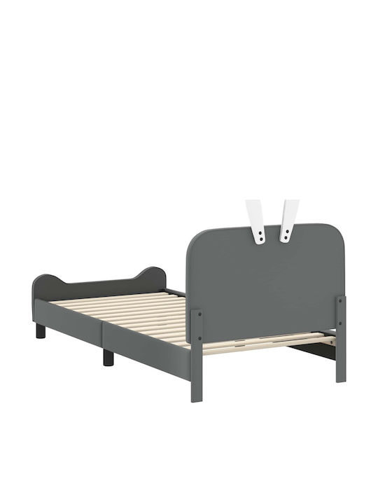 Pat pentru Copii Clasic Single Gri pentru Saltea 90x200cm