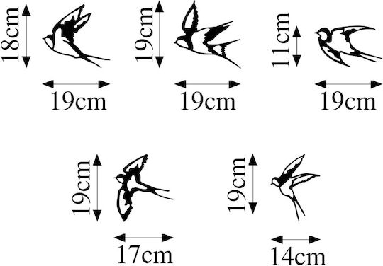 Megapap Decorative Black Swallows Silhouette Made of Metal 19x19cm 5 Pieces