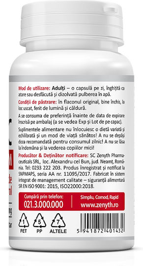 Zenyth Vitamina C pentru Întărirea Sistemului Imunitar, Pielea & Acțiune Antioxidantă 1000mg Rodie 30 capace