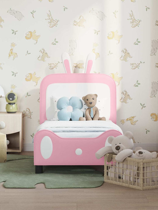 Pat pentru Copii Clasic Single cu Spațiu de Depozitare Roz pentru Saltea 70x140cm