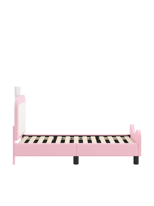 Pat pentru Copii Clasic Single cu Spațiu de Depozitare Roz pentru Saltea 70x140cm