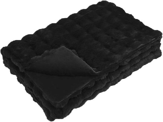 vidaXL Furry Double Bed Blanket 240x270cm Black