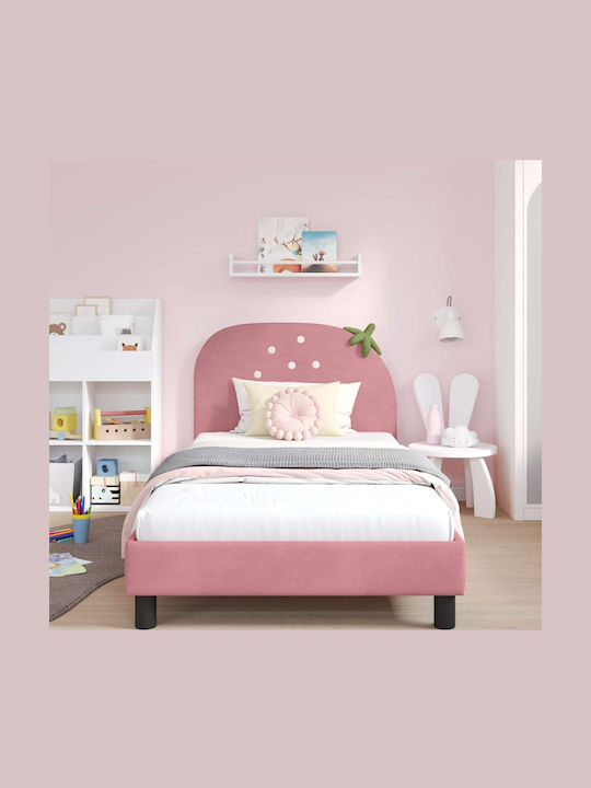 Pat pentru Copii Single cu Spațiu de Depozitare Roz pentru Saltea 90x200cm