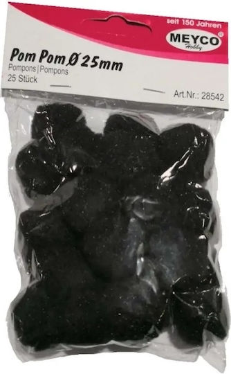 Meyco Pom Pom Craft Black with Diameter 25mm Set of 25pcs 196