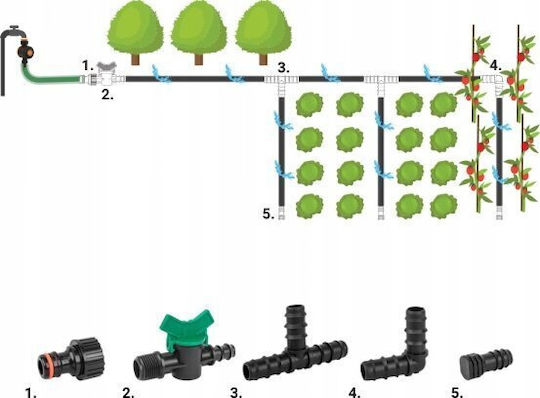 Bradas Accessories Set Drip Line 16mm Connectors Fittings Valve Tees Elbows Seals 42 Pieces Bradas