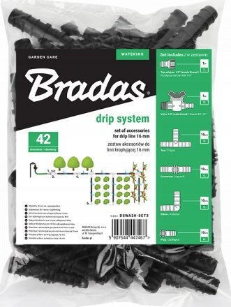 Bradas Accessories Set Drip Line 16mm Connectors Fittings Valve Tees Elbows Seals 42 Pieces Bradas