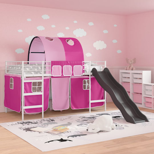 Pat Pentru Copii Loft Bed Single Alb Pentru Saltea 90x201cm