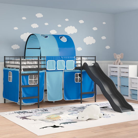 Pat Pentru Copii Loft Bed Semi Dublu Negru Pentru Saltea 107x201cm