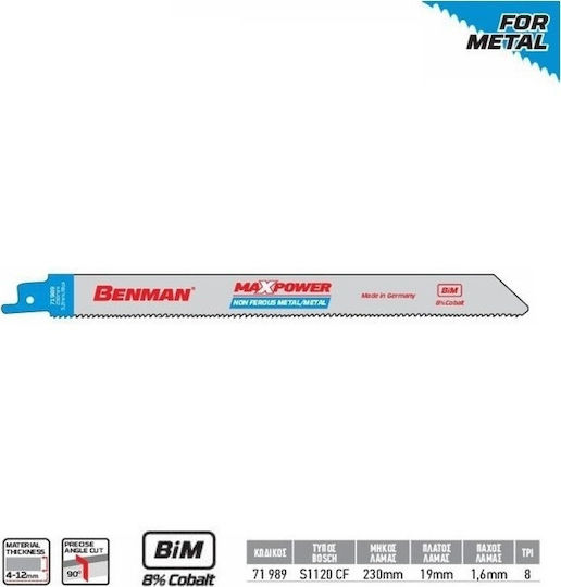 Benman S1126CHF Jig Saw Blade for Metal 300mm MaxPower 10TPI 71883