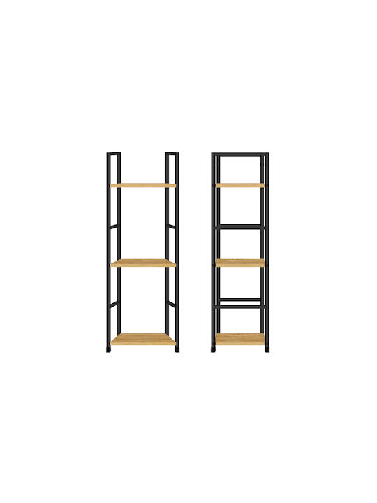 Bookcase Artemis-6080 Oak 3 Shelves 58.6x23.5x80cm Black Metal Frame