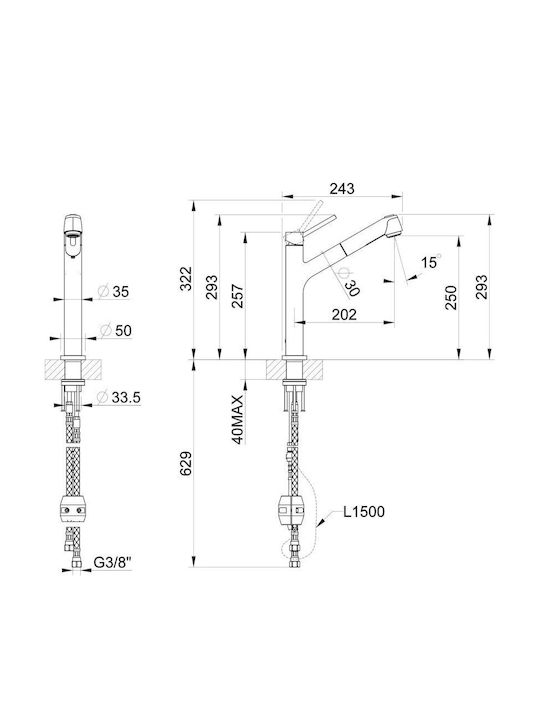 Gessi Thalium Kitchen Faucet Counter with Pull-Out Spray Silver