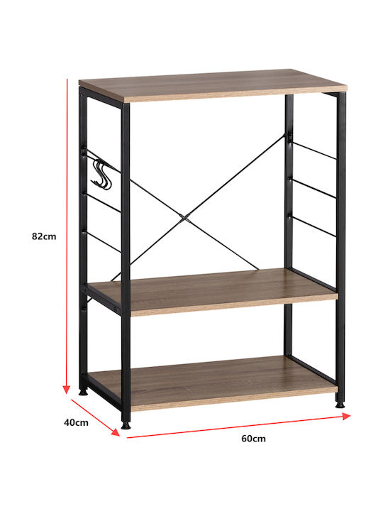 Metallic Kitchen Rack 3 Tiers Black 60x40x82cm