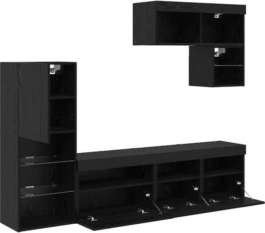 Living Room TV Unit with Lighting Black Beech L80xW30xH30cm