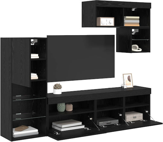 Living Room TV Unit with Lighting Black Beech L80xW30xH30cm
