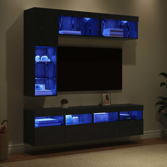 Living Room TV Unit with Lighting Black L30.5xW30xH102cm