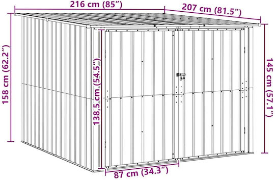 Metallisches Gartenhaus M2.15xP2.06xH1.57m