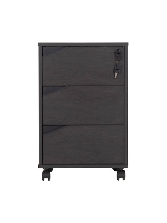 Ξύλινη Συρταριέρα Γραφείου Rosewood με Ροδάκια, Κλειδαριά & 3 Συρτάρια Wenge 40x40x66cm