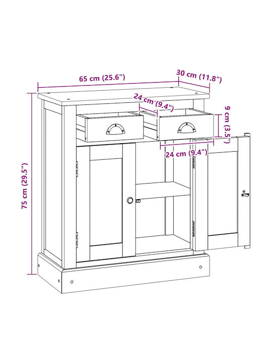 Bufet Dulap din Lemn Masiv & Metal cu Sertare Maro 65x30x75cm