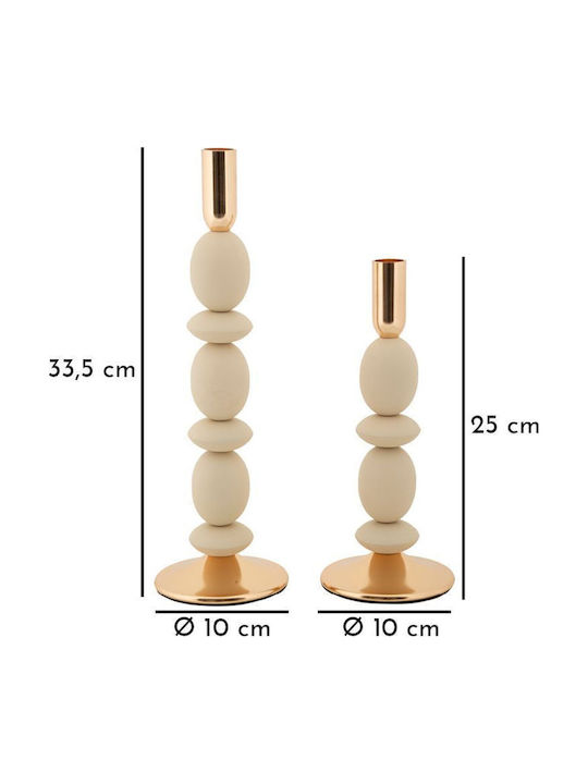 Mauro F Kerzenhalter-Set Metall in Beige Farbe 33.5cm 2Stück