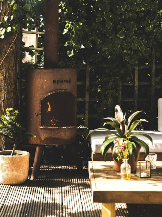 Garden Fireplace Bonfeu Bonton 50 Τζάκι Εξωτερικού Χώρου Μεταλλικό Γκρι 50x50x172cm