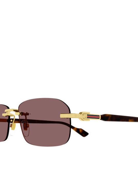 Gucci Unisex Sonnenbrille mit Gold Metall Gestell und Lila Linse GG1221S 002