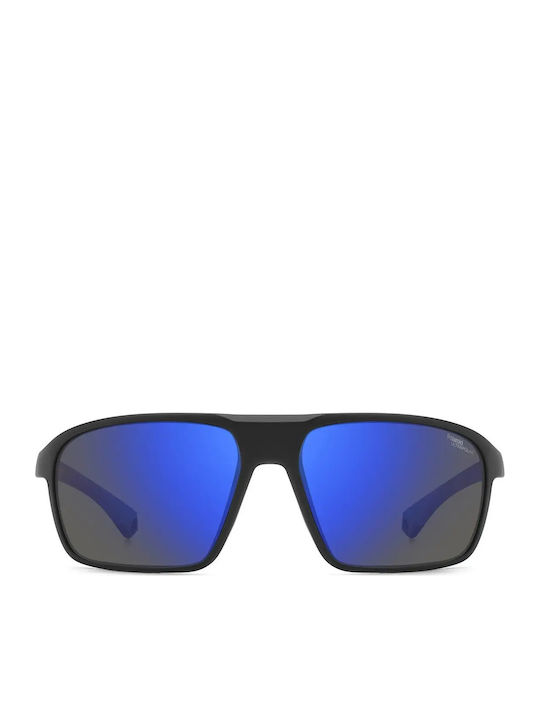 Polaroid Herren Sonnenbrille mit Schwarz Kunststoff Gestell und Blau Spiegel Linse PLD7058/S 0VK/QG